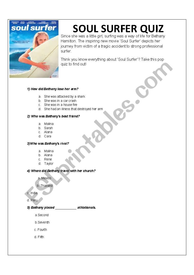 Soul Surfer Movie Quiz worksheet