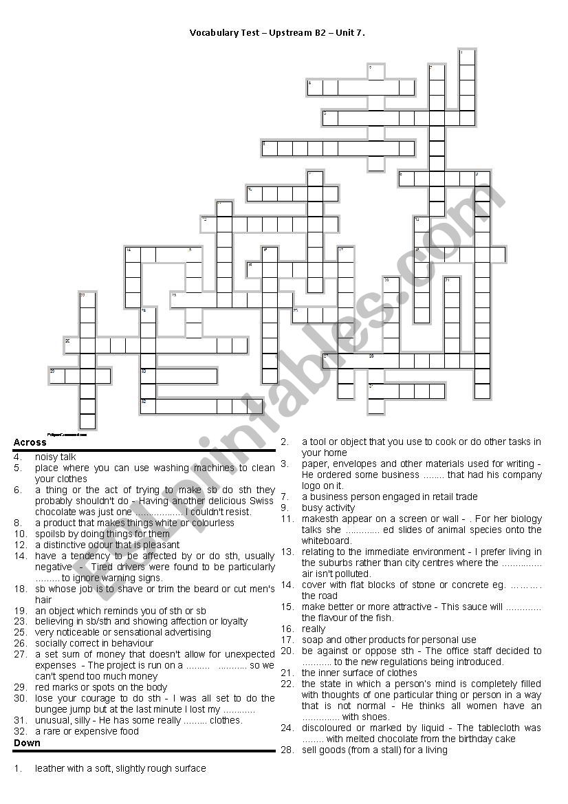 Upstream B2 - Intermediate-Vocabulary Test