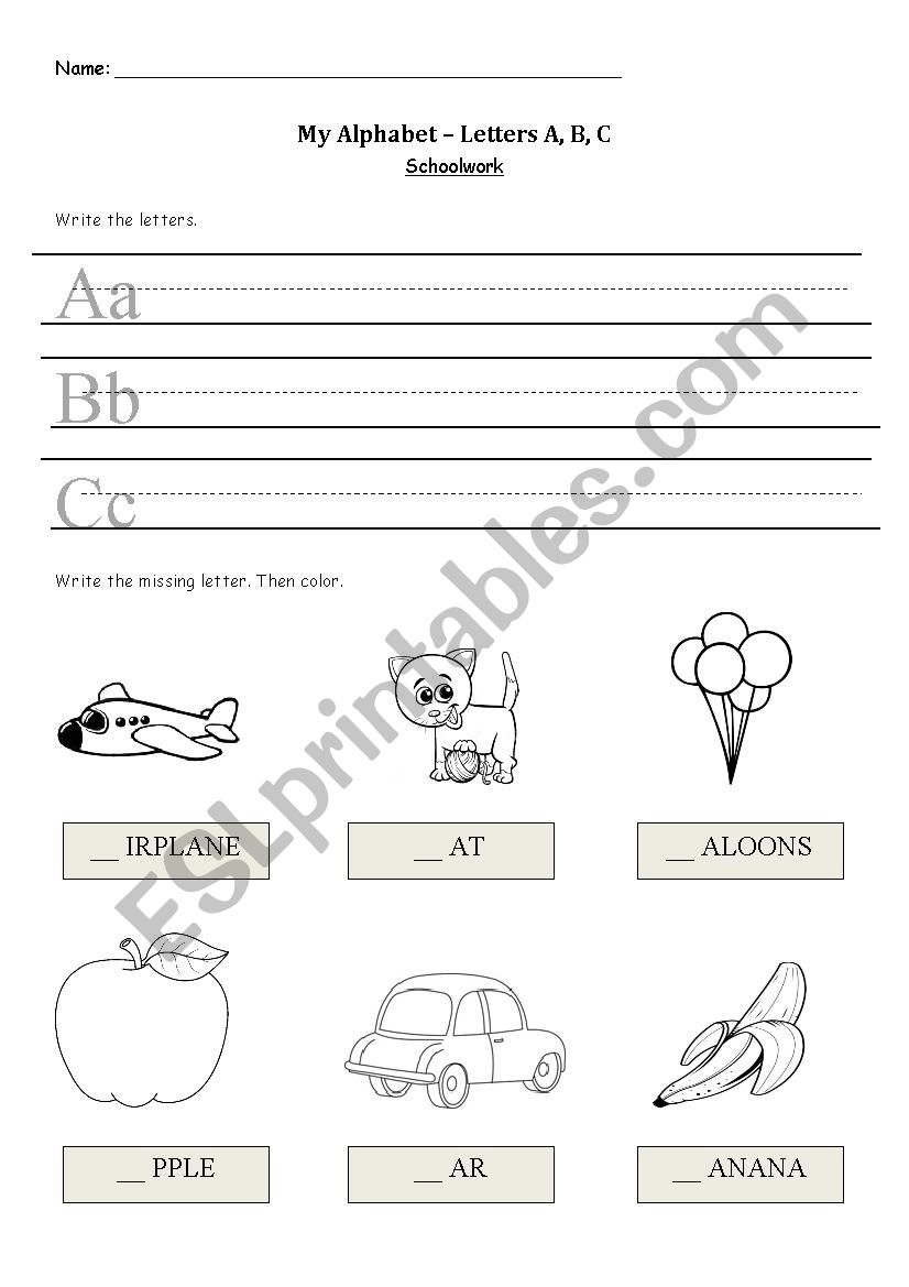 My Alphabet -A, B, C worksheet