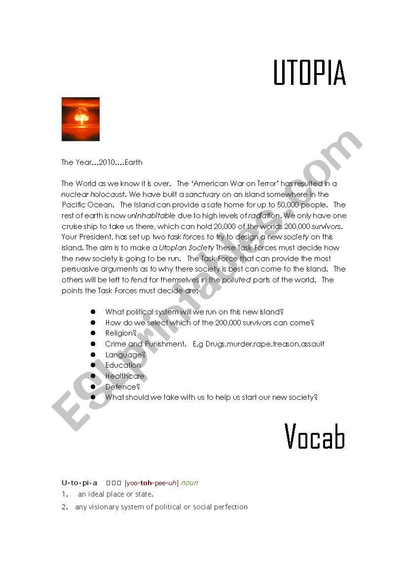 Utopia worksheet