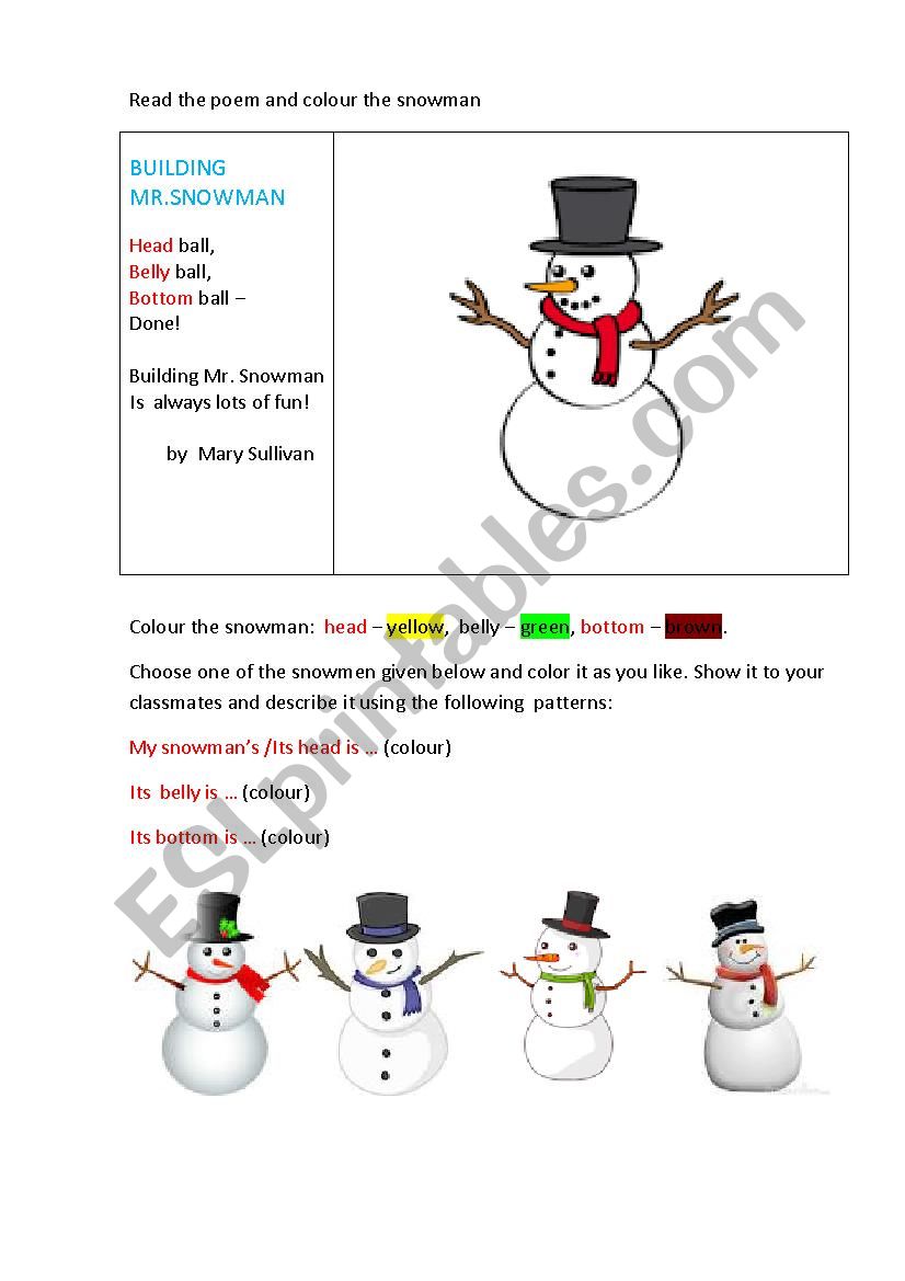 BUILDING  MR. SNOWMAN worksheet