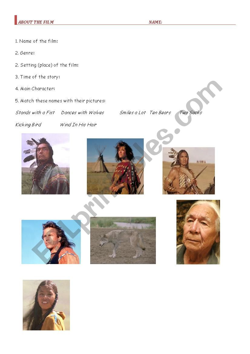 Dances with wolves film worksheet