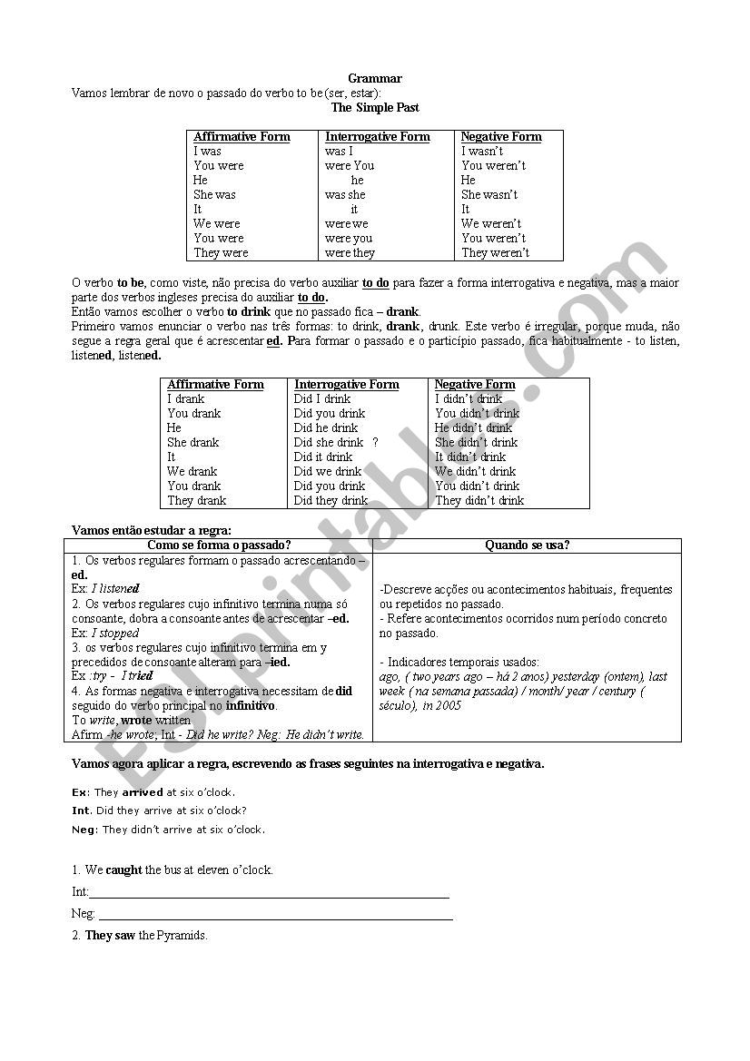 The simple past worksheet