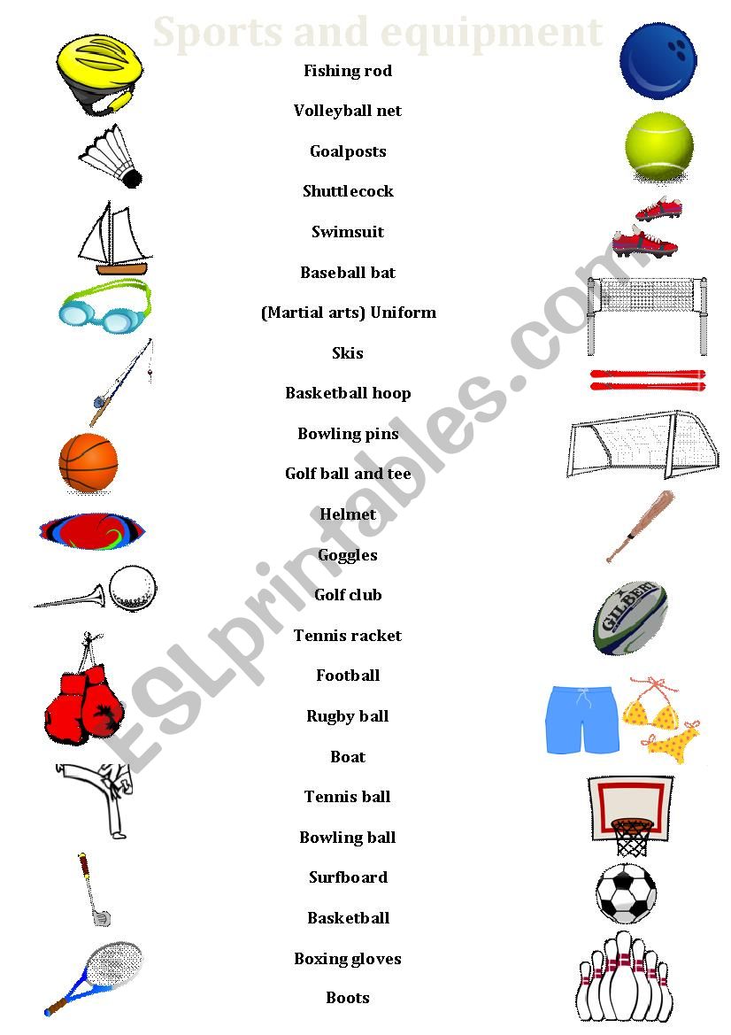Sports and equipment worksheet