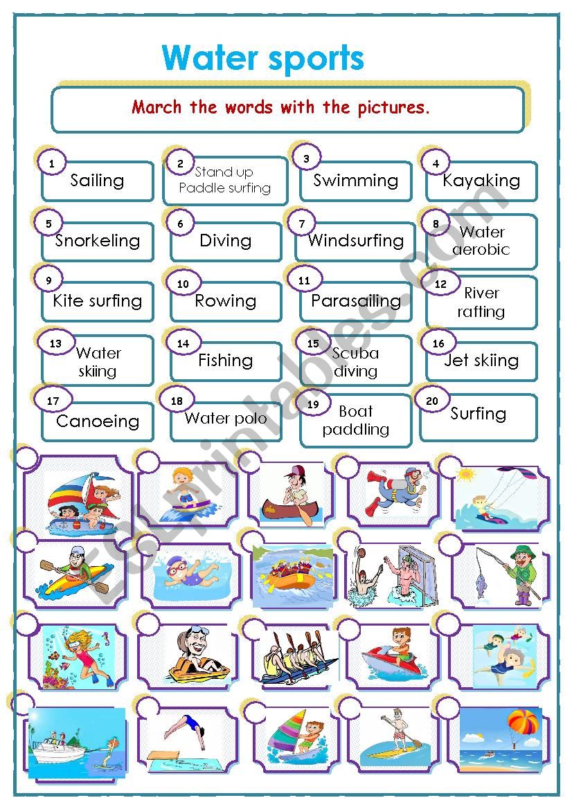 Water sports worksheet