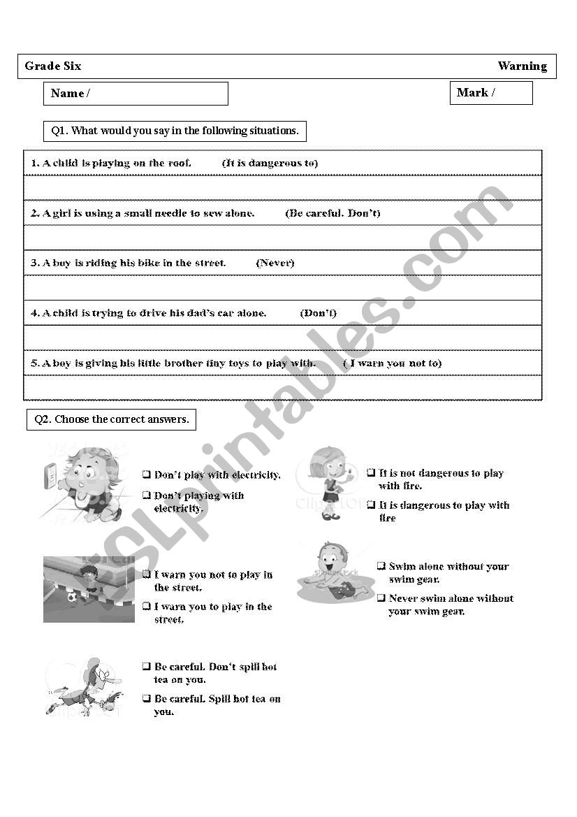 Warning worksheet