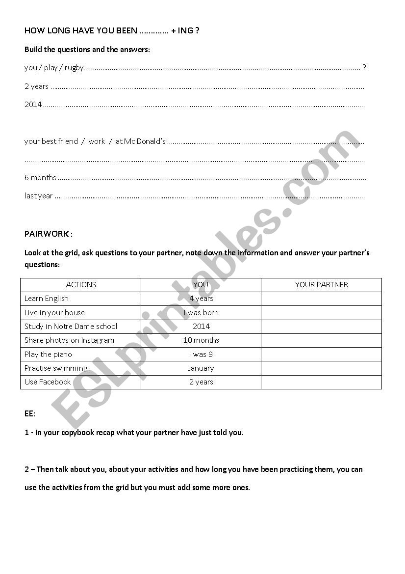 PAIRWORK worksheet