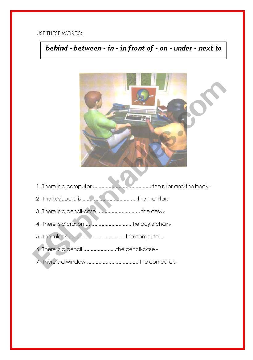 prepositions of place worksheet