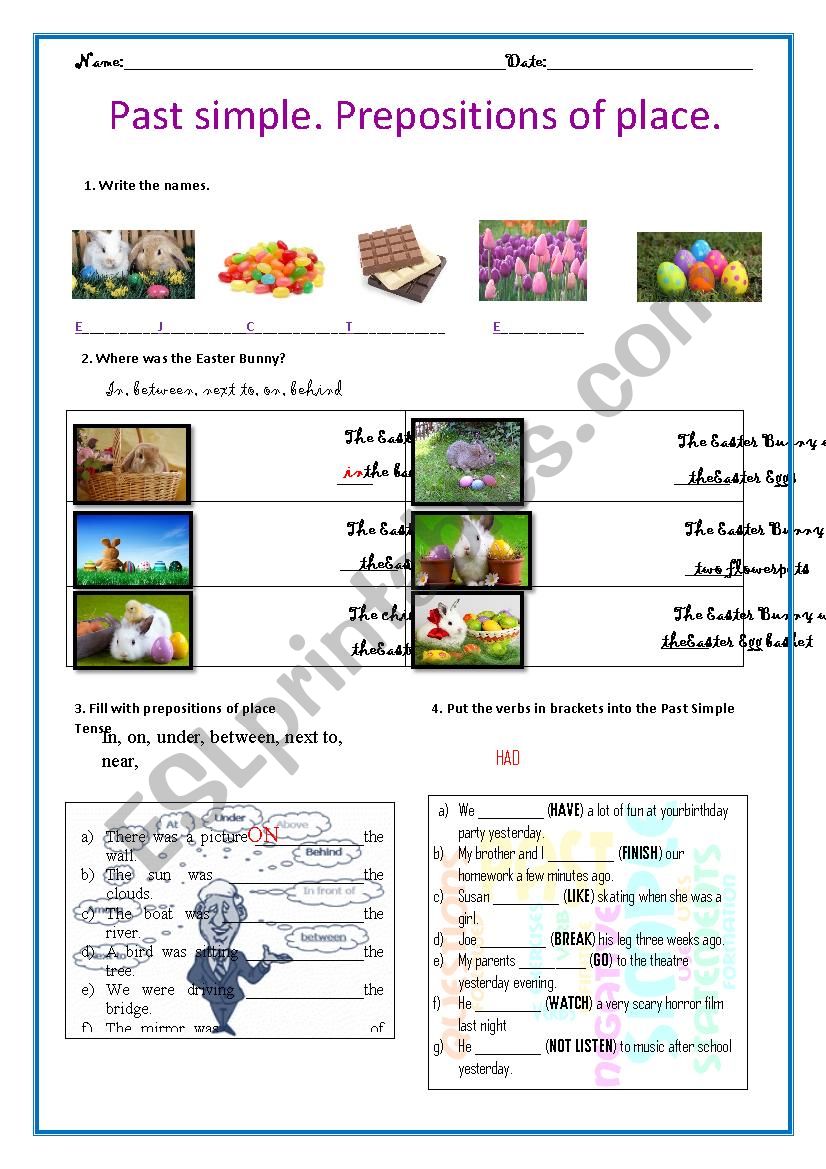 Past simple. Prepositions of place