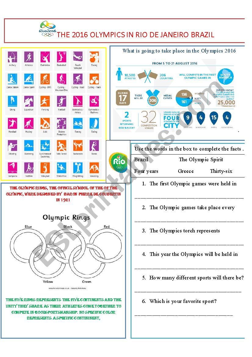 Olympics 2016  worksheet