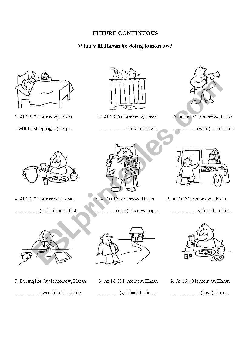 future continuos worksheet with daily activities