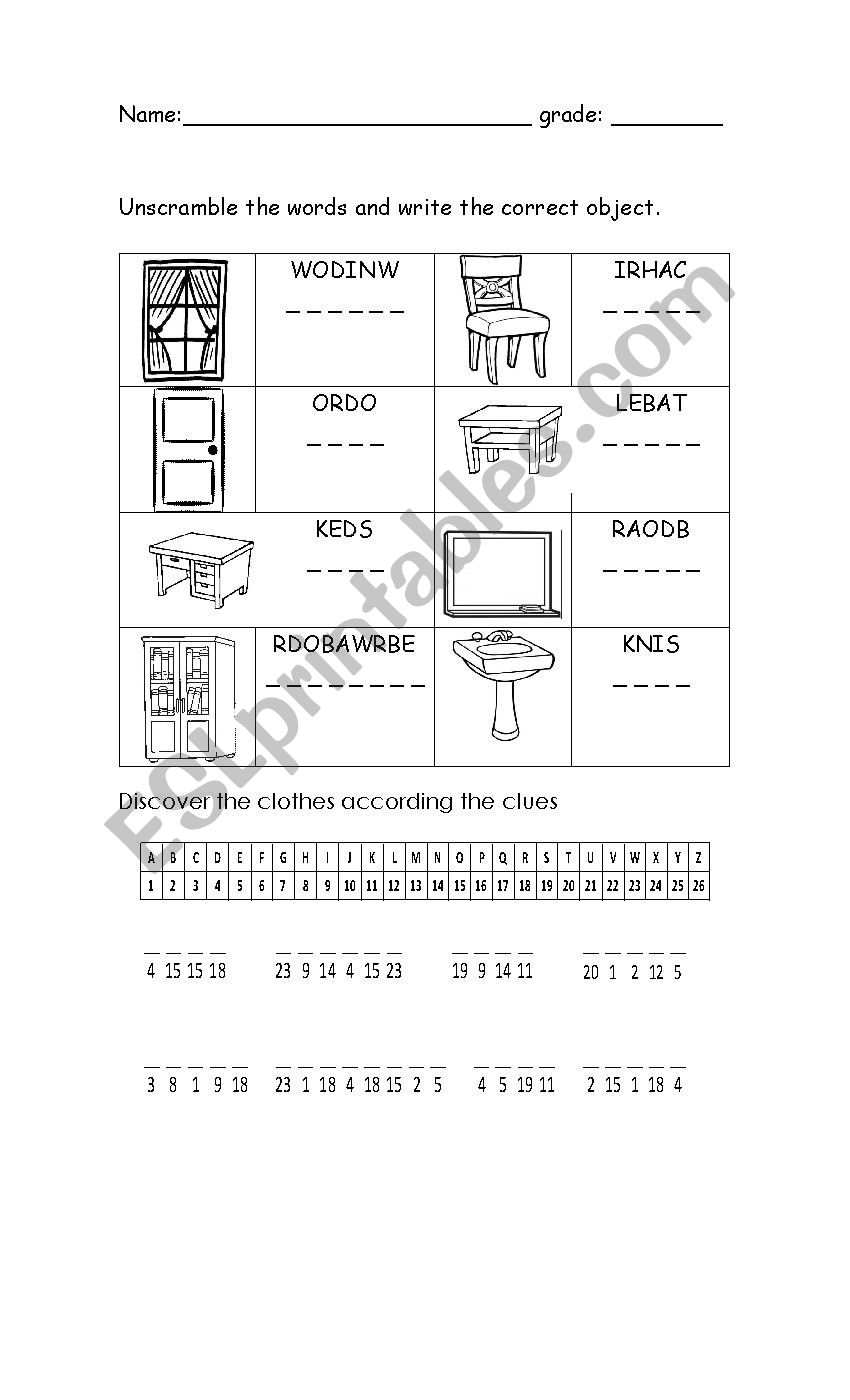 classroom objects worksheet