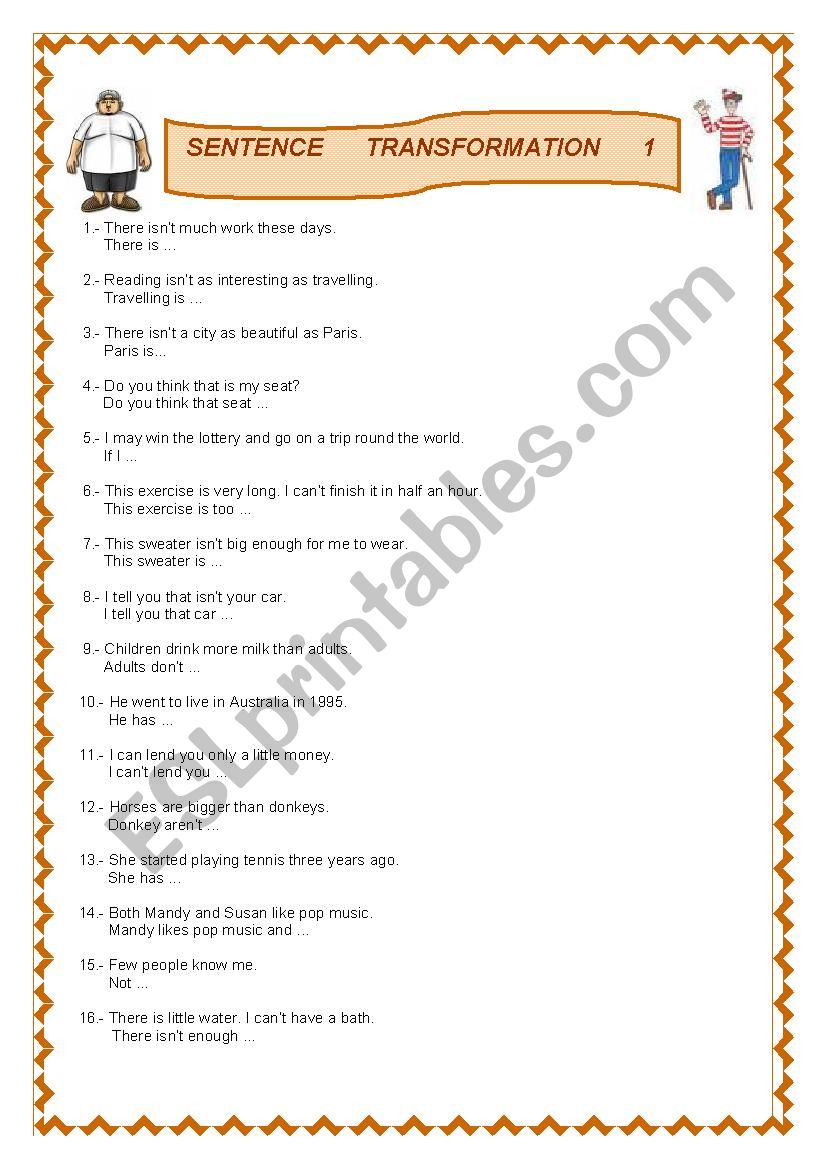 Sentence transformation Teens worksheet