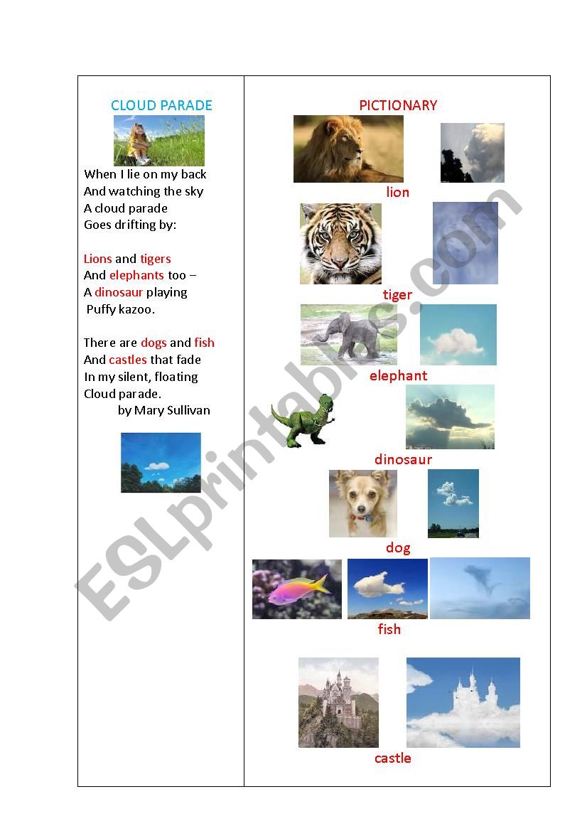 CLOUD PARADE (a poem) worksheet