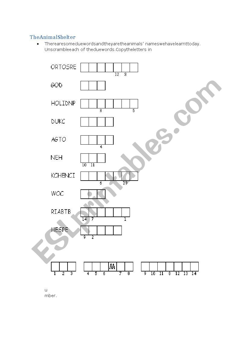 Animals Word Puzzle worksheet