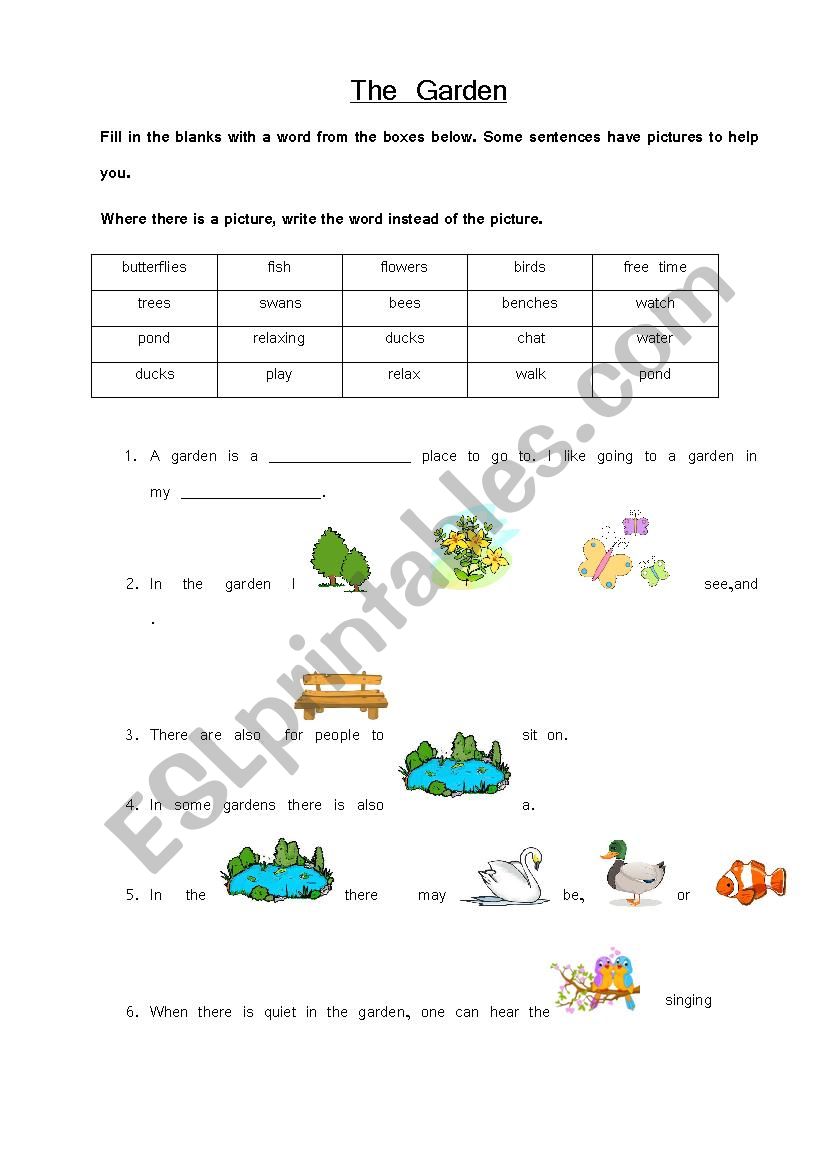 The Garden - Writing Task worksheet