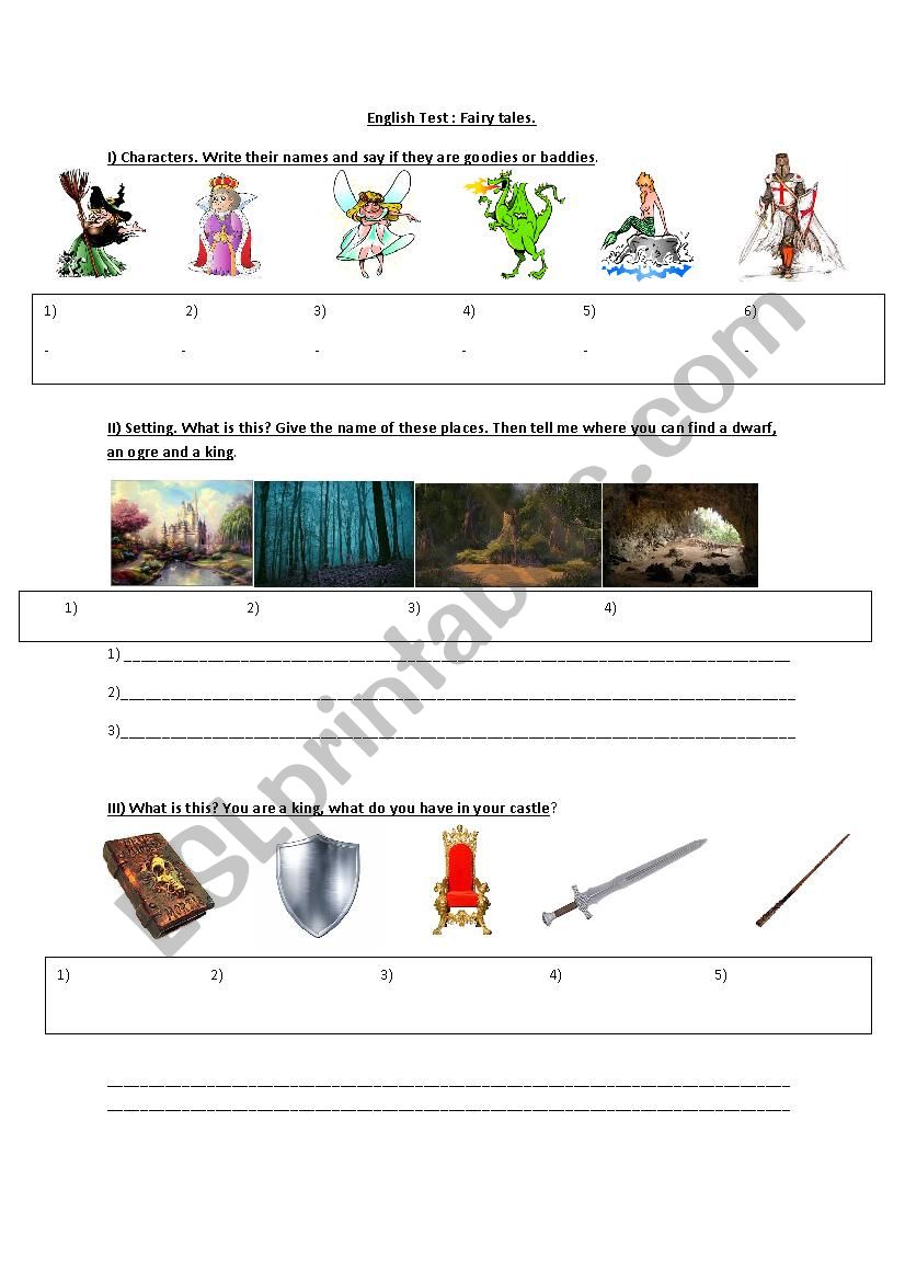 test fairy tales worksheet