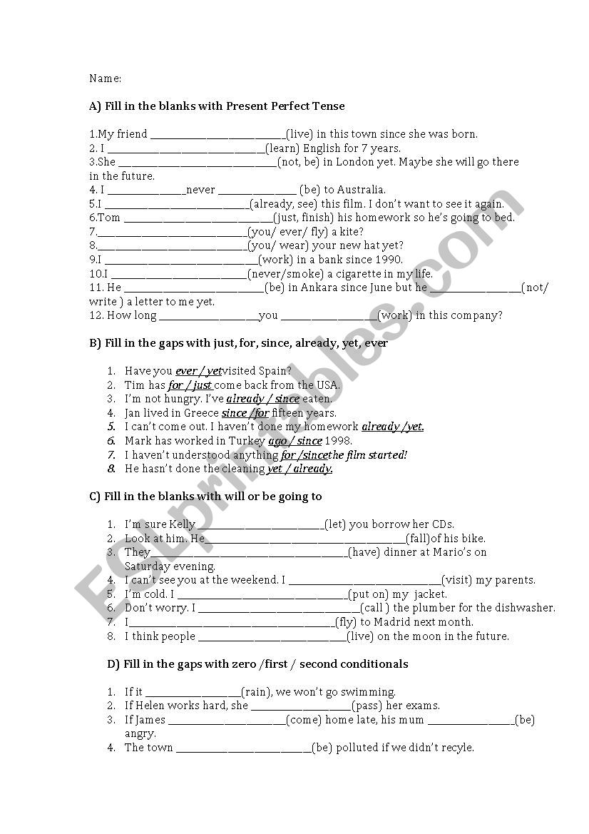 present perfect tense worksheet