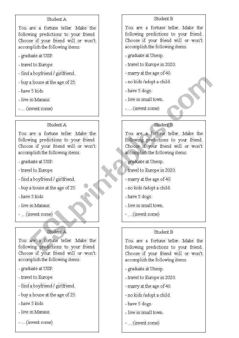 Making Predictions worksheet