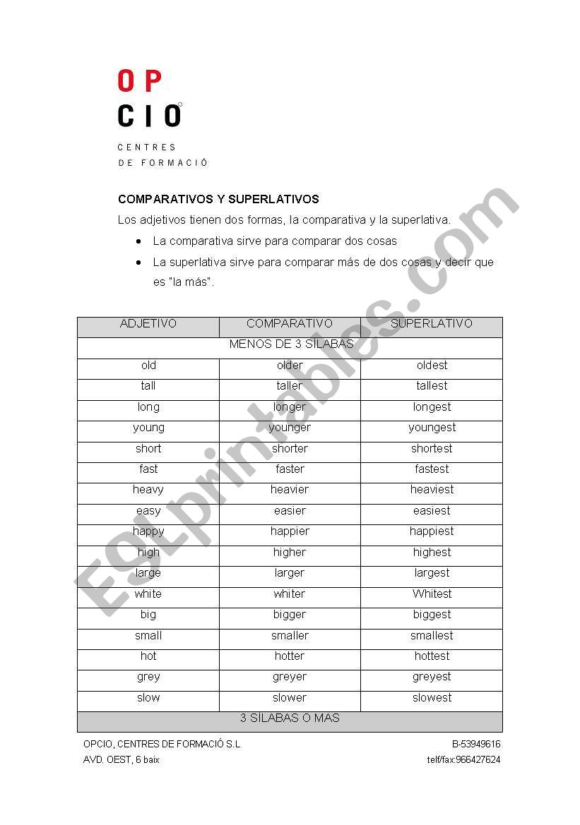 comparativos y superlativos worksheet