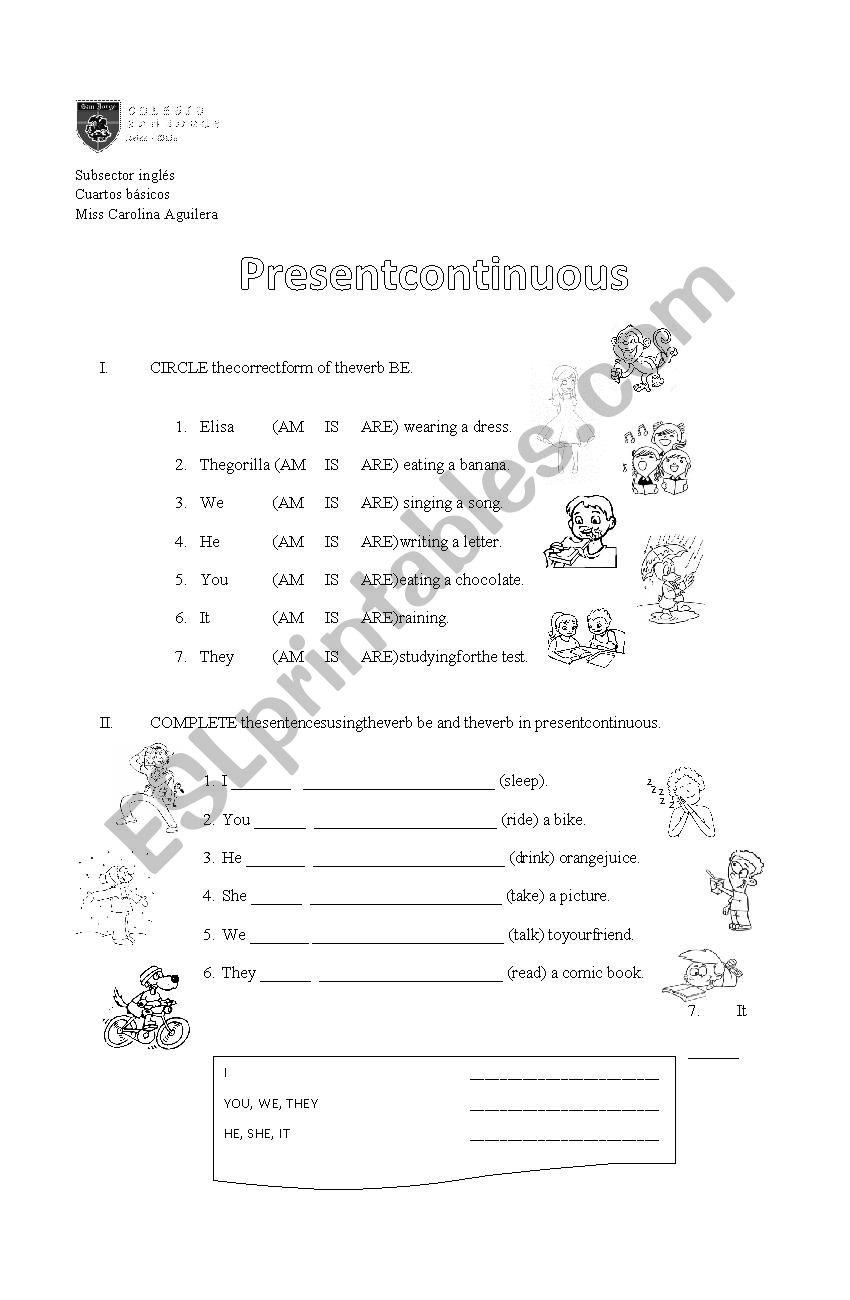 Present continuous beginners worksheet