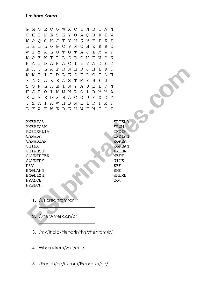 IÂ´m from Korea worksheet