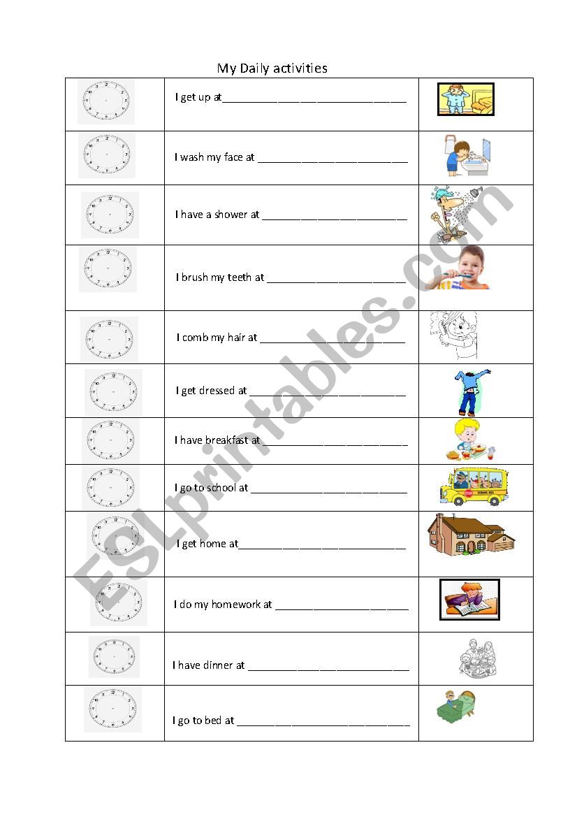 daily activities worksheet