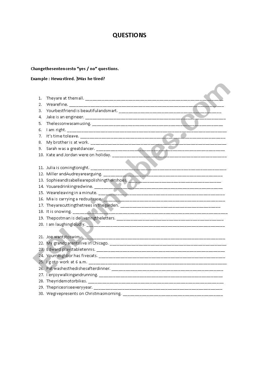 Questions worksheet