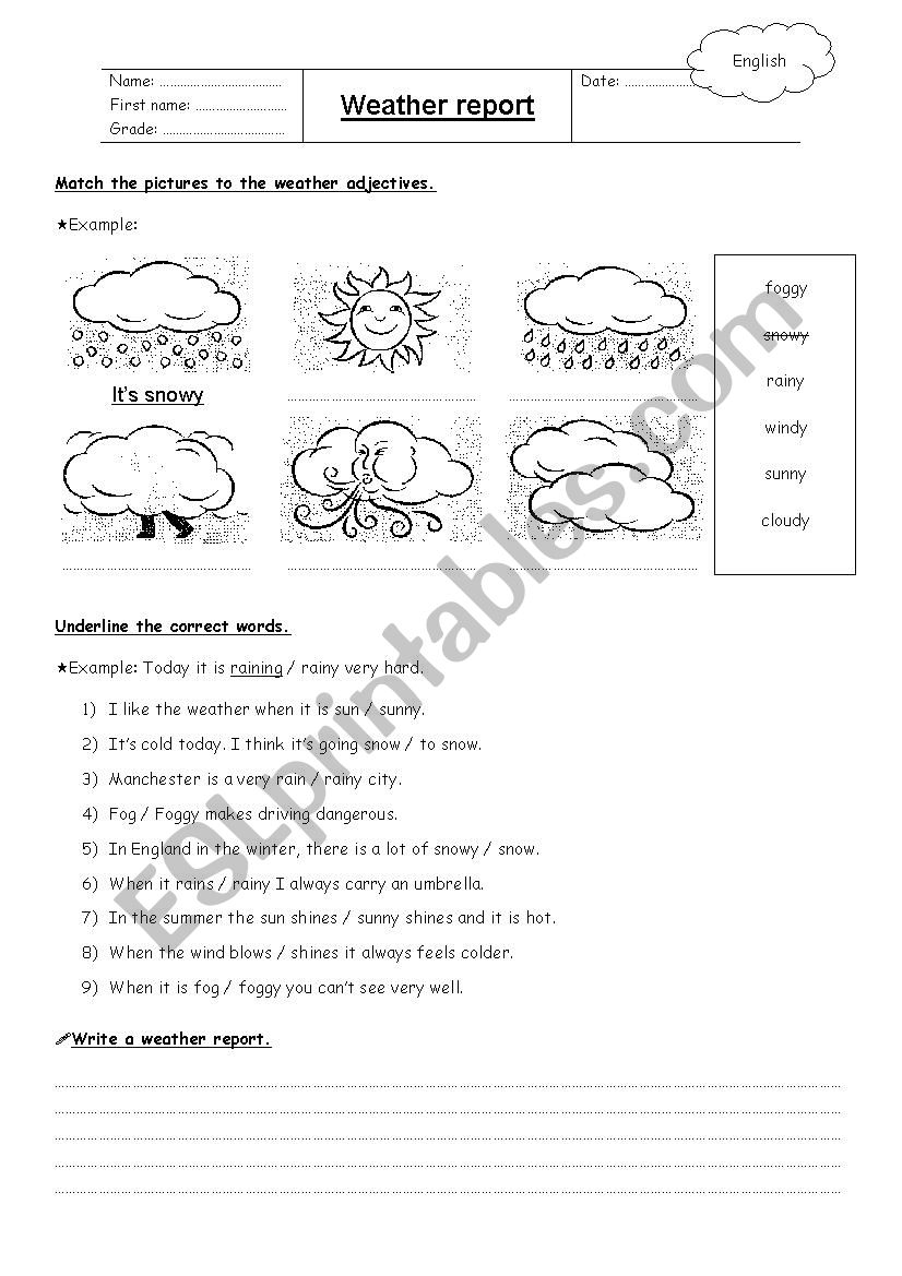 Weather report worksheet