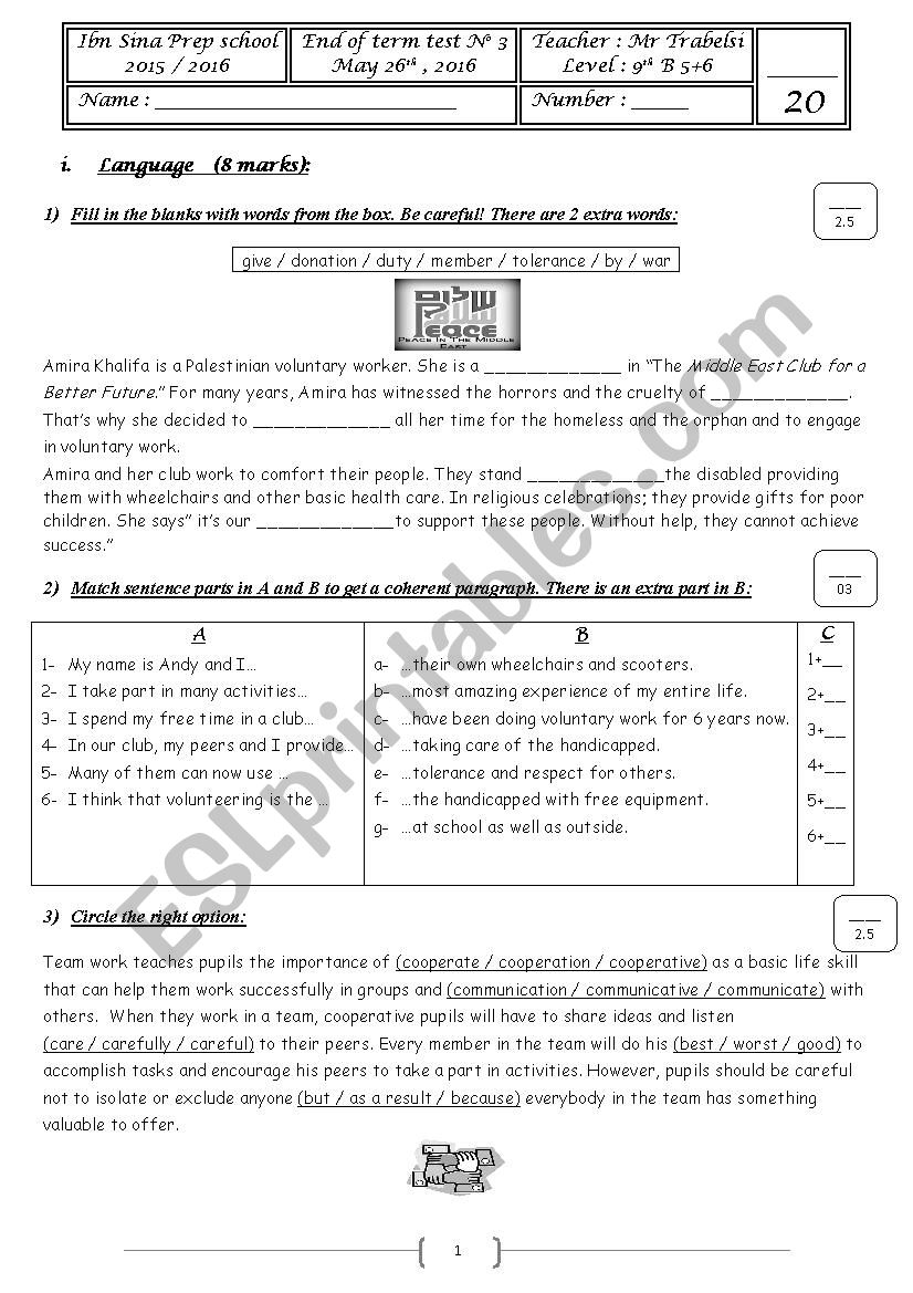 end of term test 3 (9th formers) (language + writing)