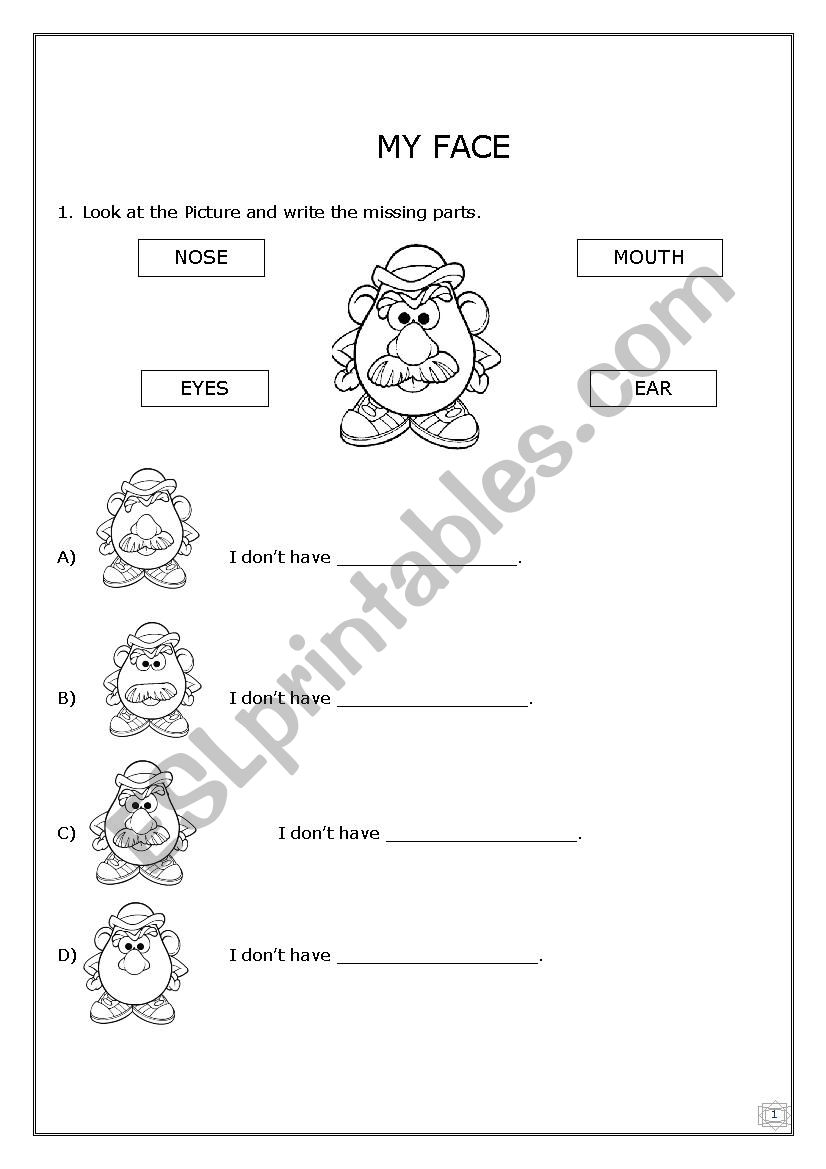 My face worksheet