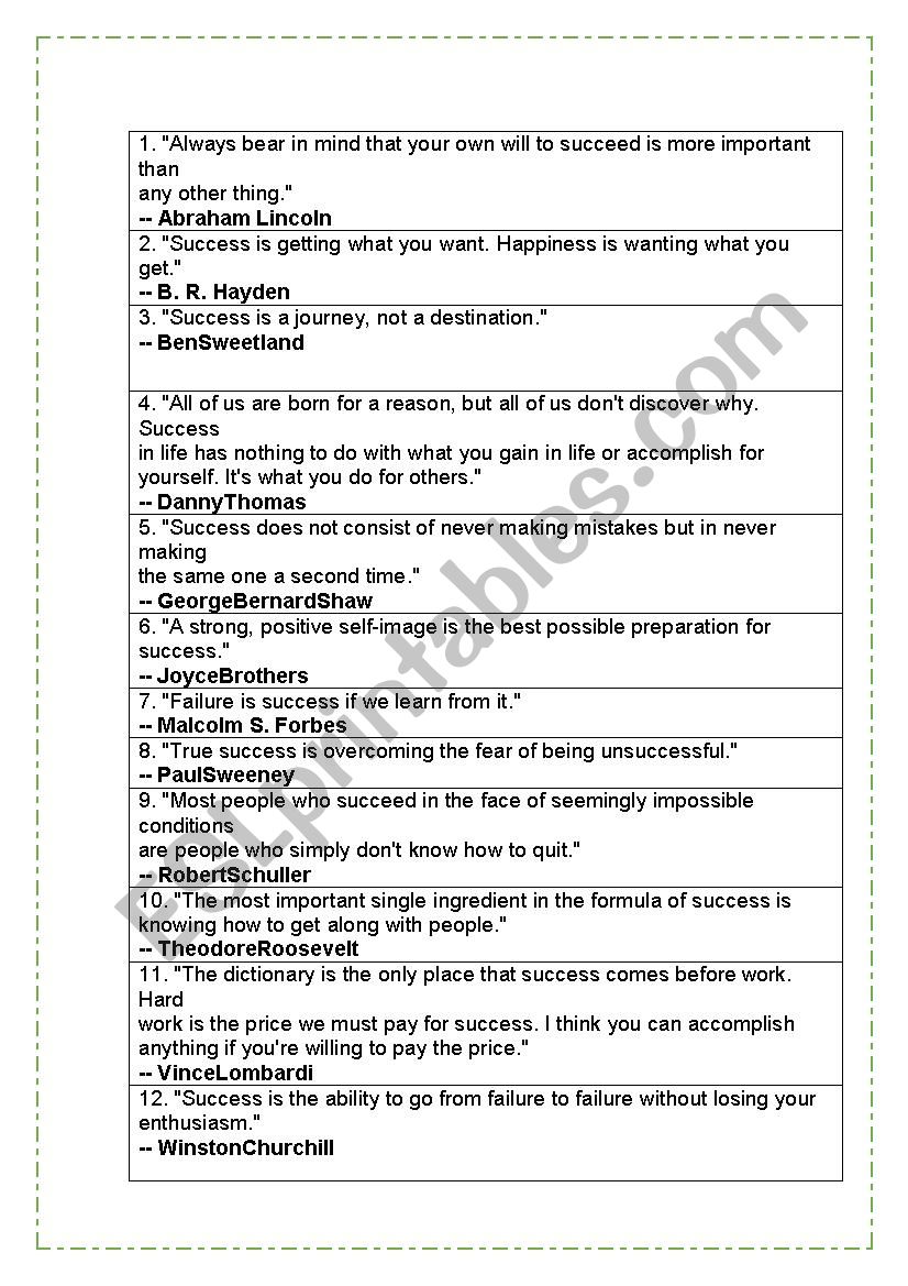 Success speaking  worksheet