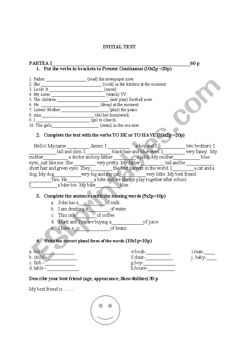 INITIAL TEST worksheet