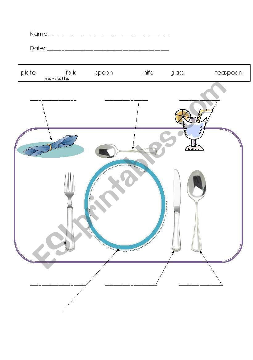 Place Setting worksheet