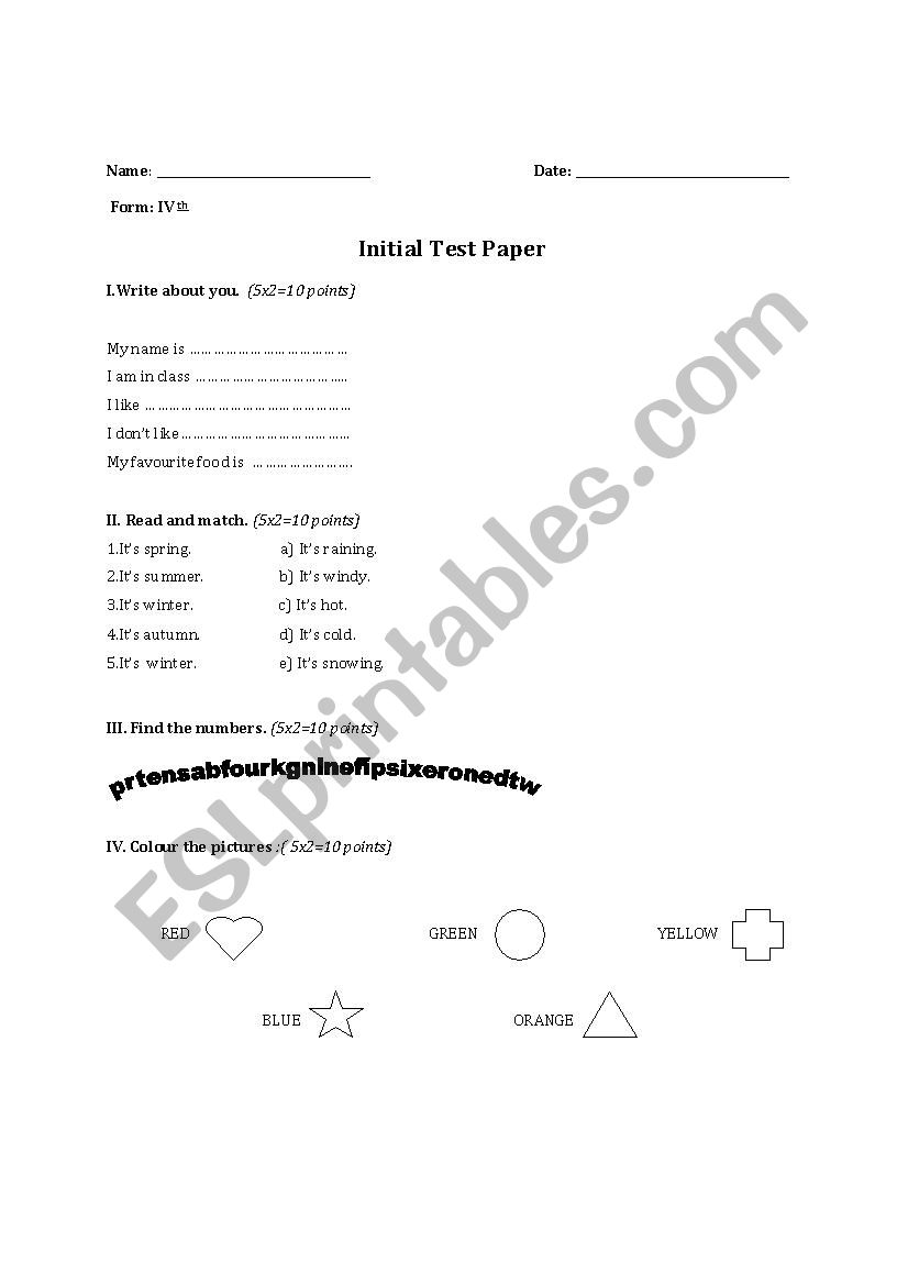 test worksheet