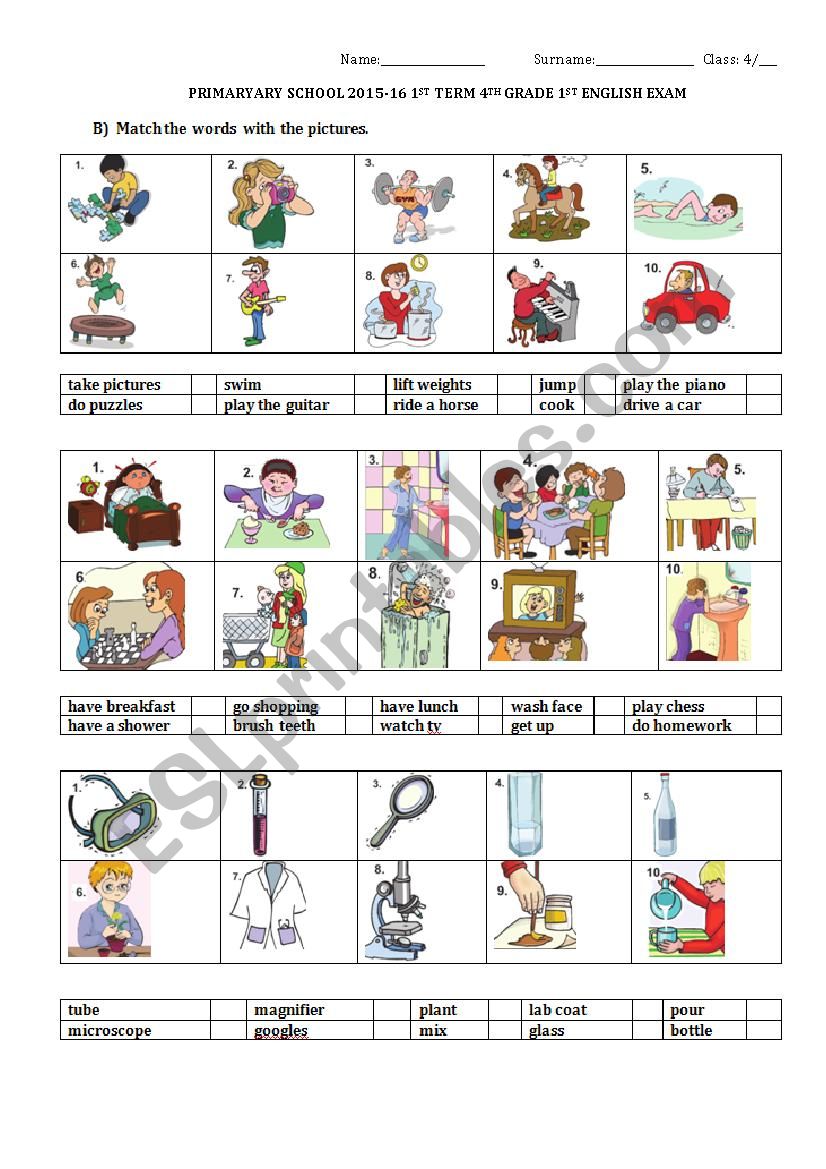 4th grades midterm worksheet