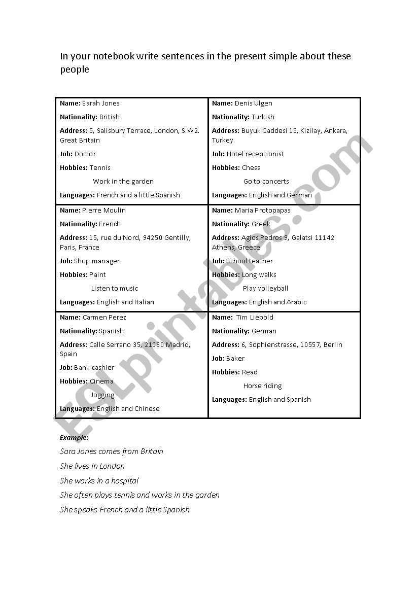 Present simple 3rd person worksheet