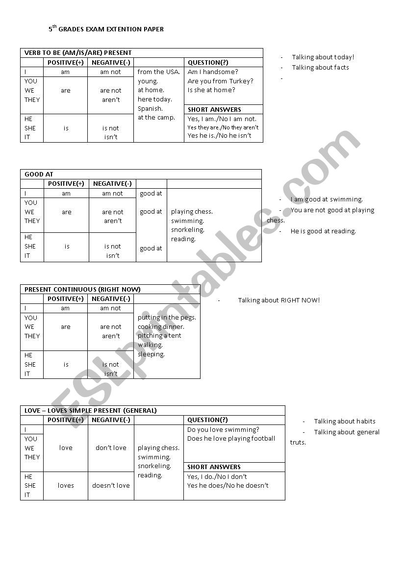 5th GRADES EXAM EXTENTION SHEET