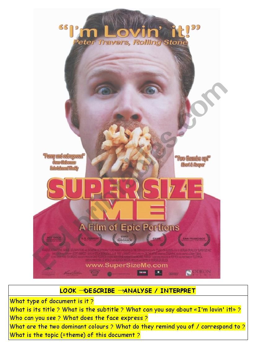 Super Size Me Film Poster worksheet