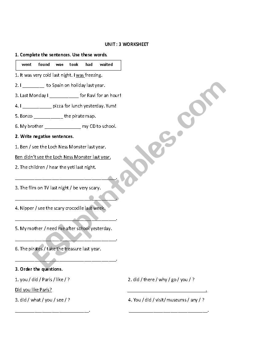 past simple  tense worksheet