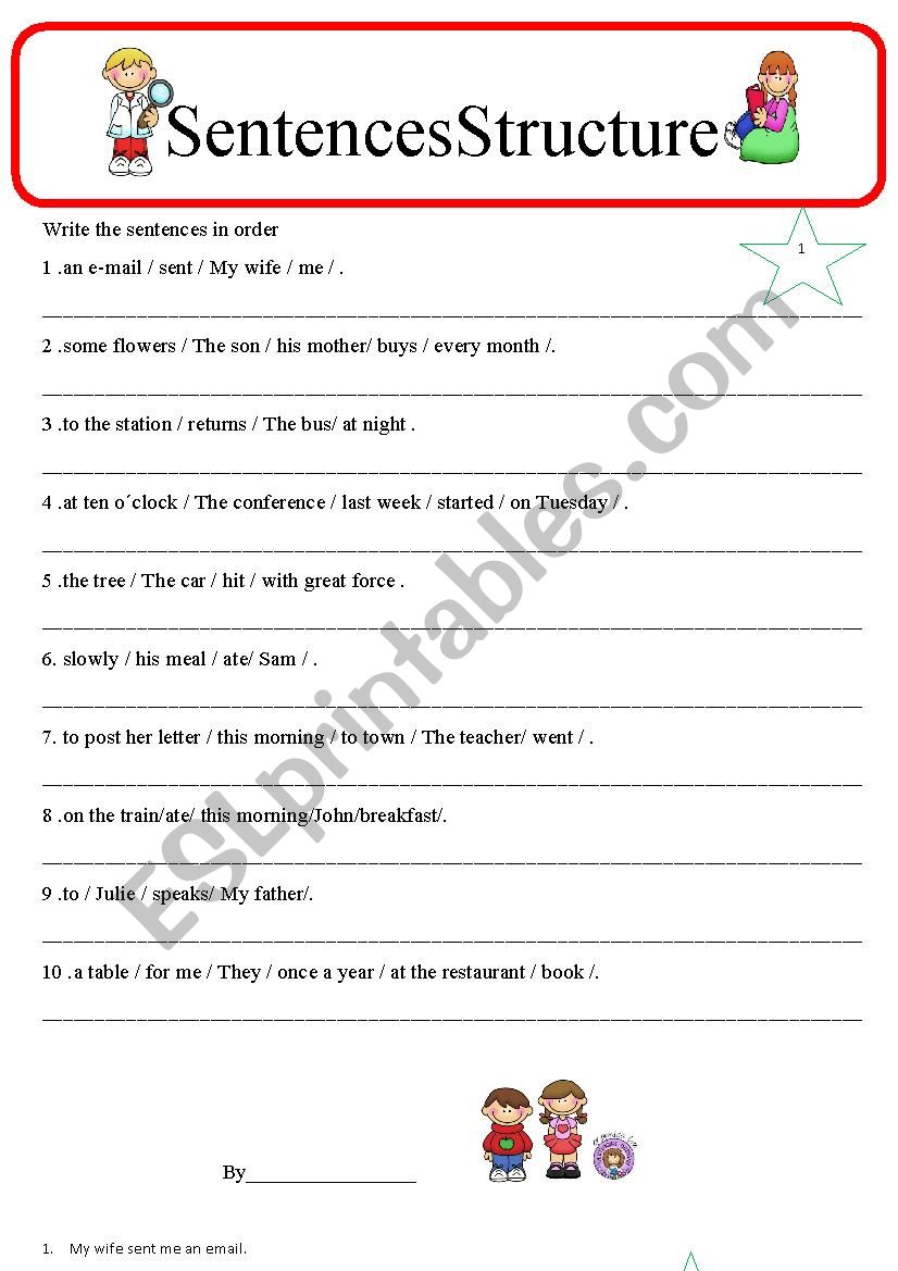 Sentence Structure worksheet