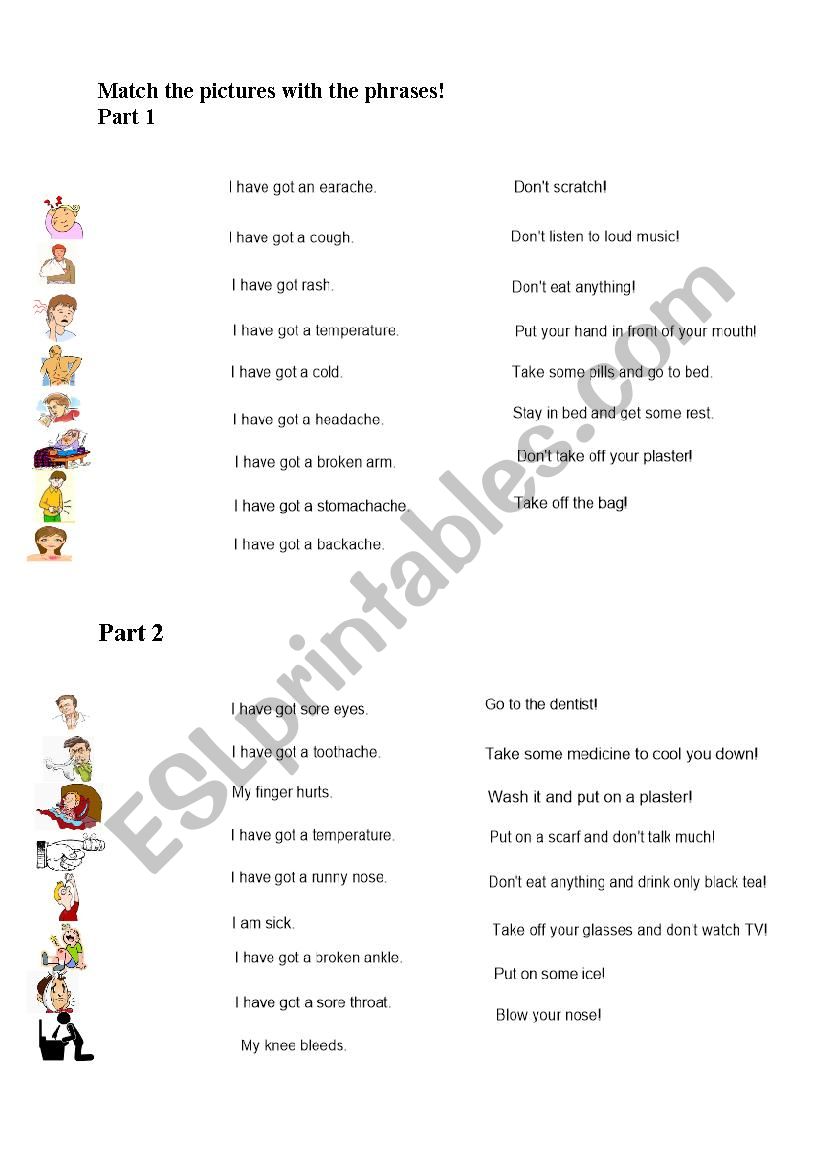 Health and illnesses worksheet