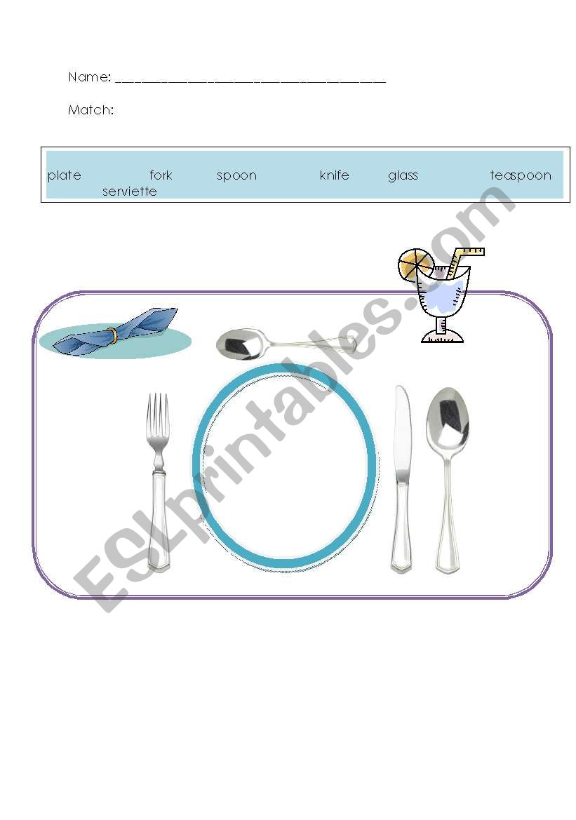 Place Setting Easier Version worksheet