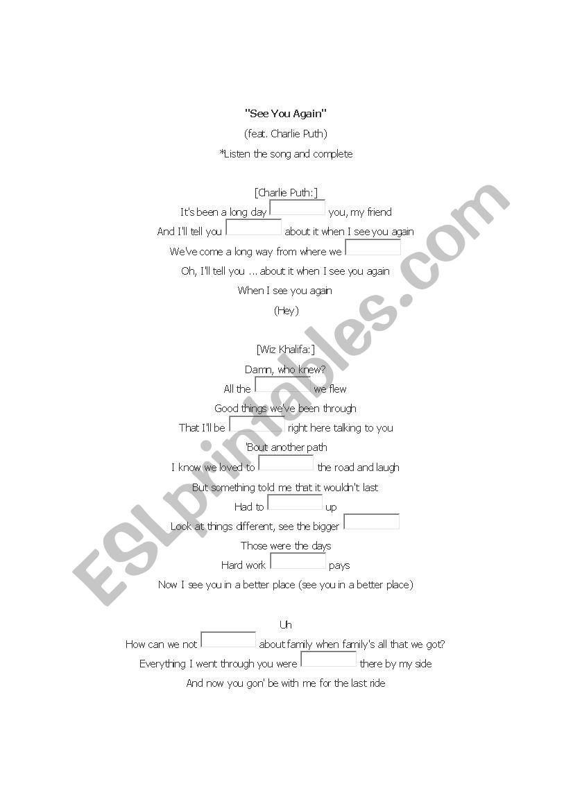 TEACH WITH A SONG worksheet