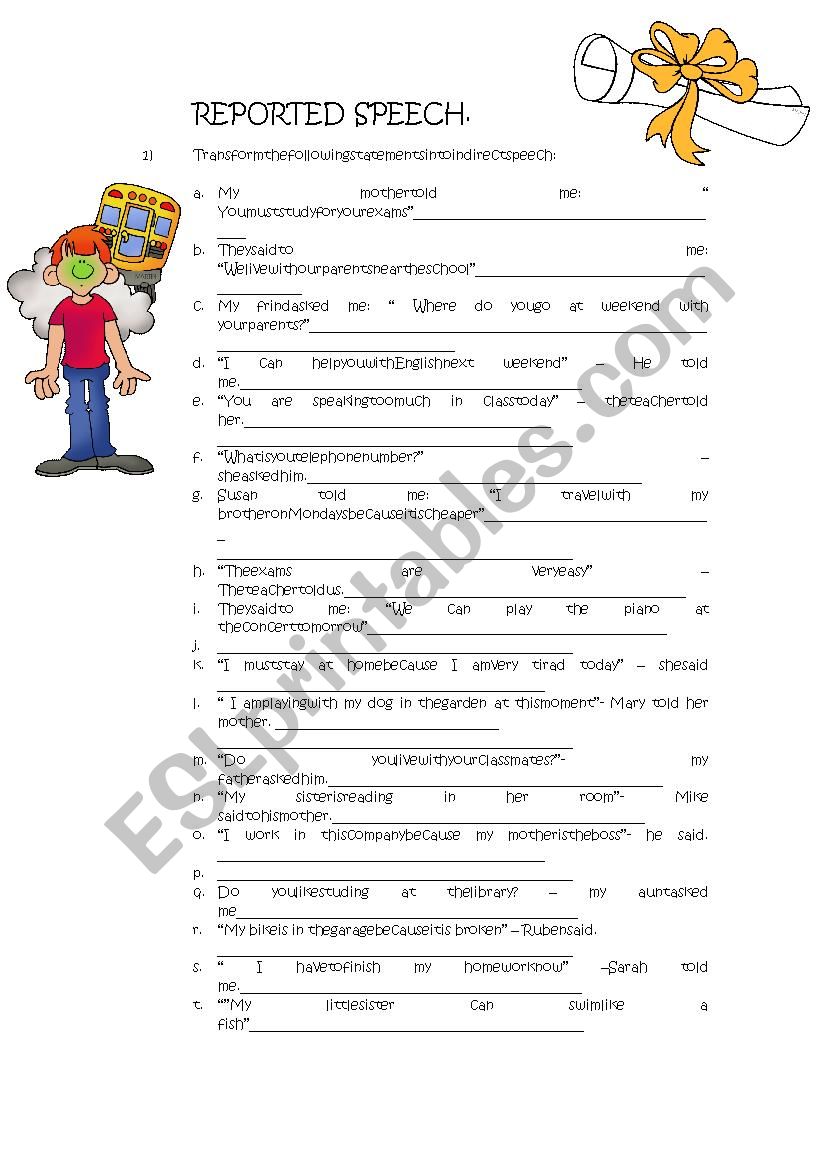 Reported speech worksheet