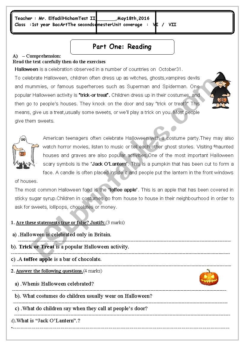 Test 2 Celebrations worksheet