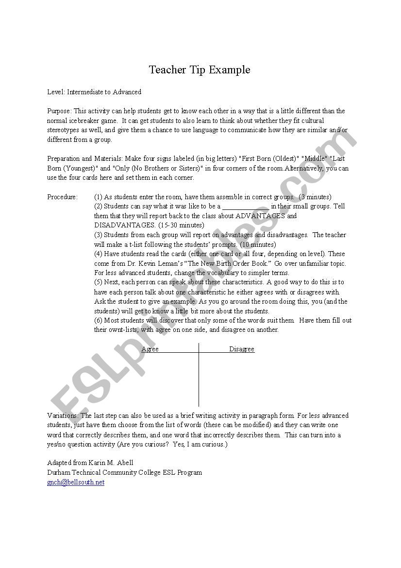 First Middle Last Born worksheet