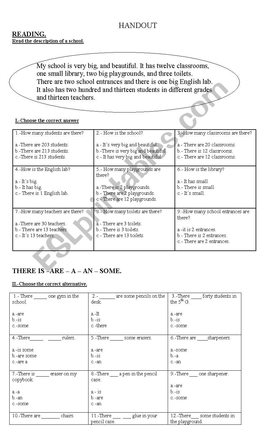 handout there is -are  worksheet