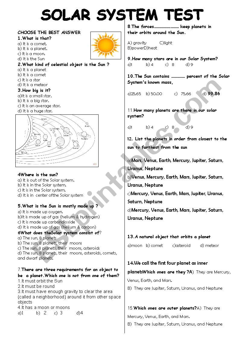 OUR SOLAR SYSTEM  -WITH KEY- worksheet