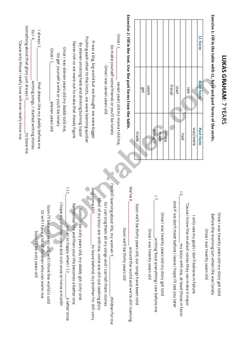 Luckas Graham: 7 years worksheet